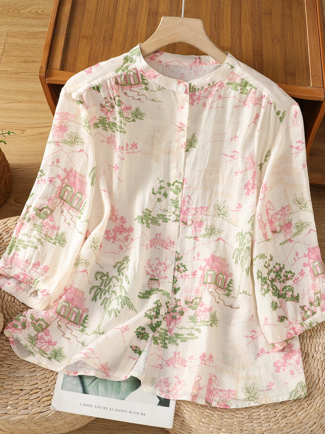 

Casual Floral Print Shirt Women's plus Size round Neck Half Sleeve Slimming Versatile Loose Fit Breathable Summer Top Trendy