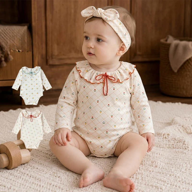 0-24M Newborn Kid Baby Girl Autumn Clothes Flower Cotton Romper Long Sleeve Floral Jumpsuit Cute Sweet Princess Outfit