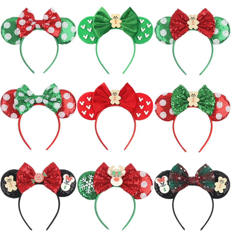 Disney Mickey Mouse Ear Spots Christmas Headband for Adults Girls Kids Hairband Women Candy Bear Bow Hair Accessories Party Gift