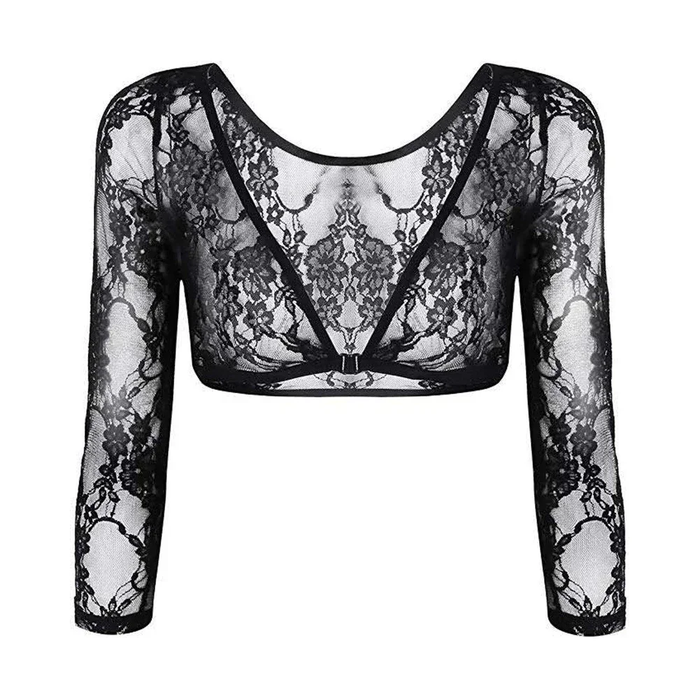 Seductive Women's Sheer Mesh Lace Crop Tops, Seamless Shaper Shirt, Blouse Shrugs for a Sensational Look, Black or White Options