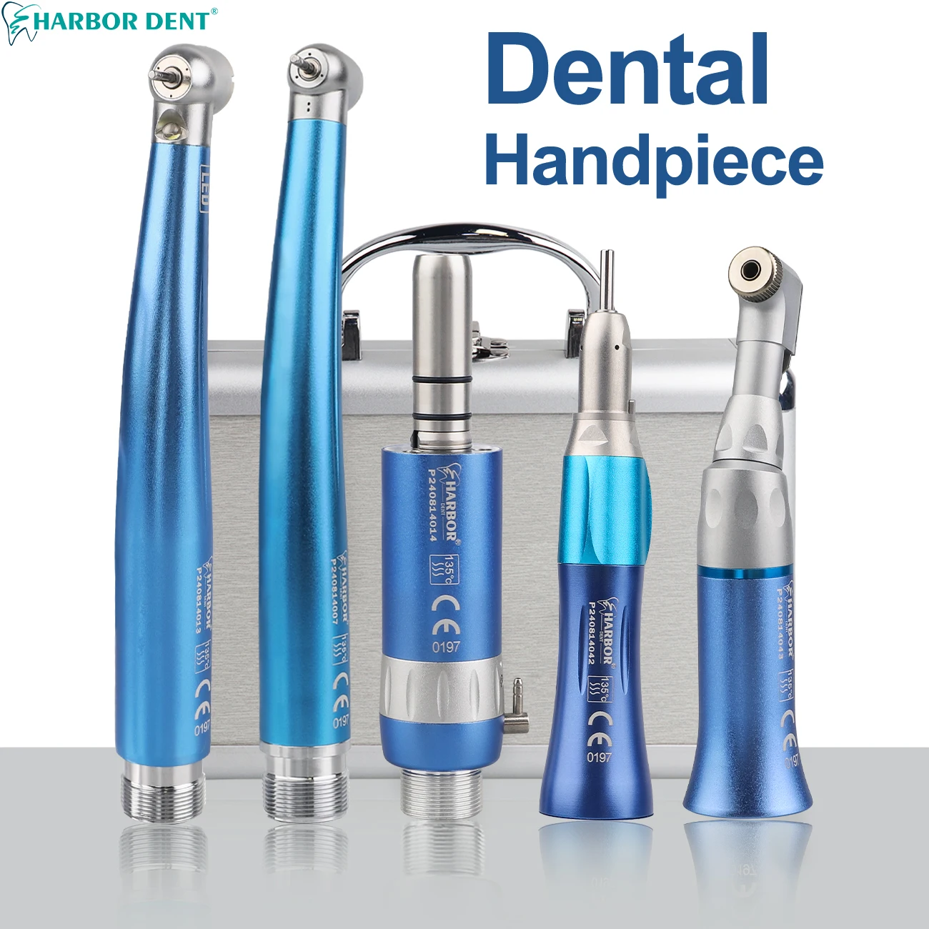 Blue Kits Dental LED High Low Speed Handpiece With Metal Box Push Putton 1:1 Contra Angle Air Motor 2/4 Holes Dentist Equipment