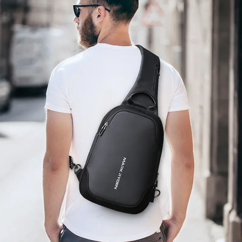 Mark Ryden Men 2024 New Chest Bag Multi Functional Waterproof Shoulder Bag USB Charging Casual Crossbody Bag