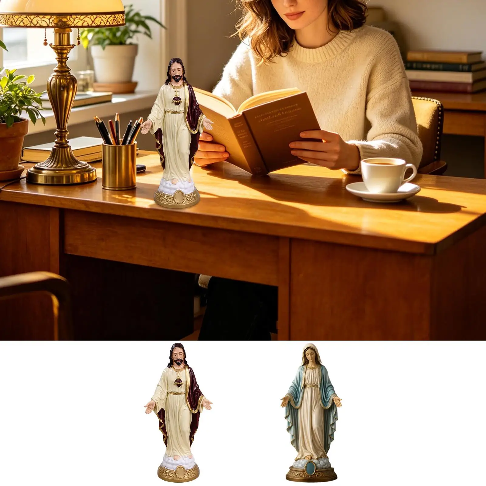 8 Inch Resin Religious Sacred H eart Virgin Mary Religious Statue Blessed Mother Statues Collectible Figurines Desk Decor