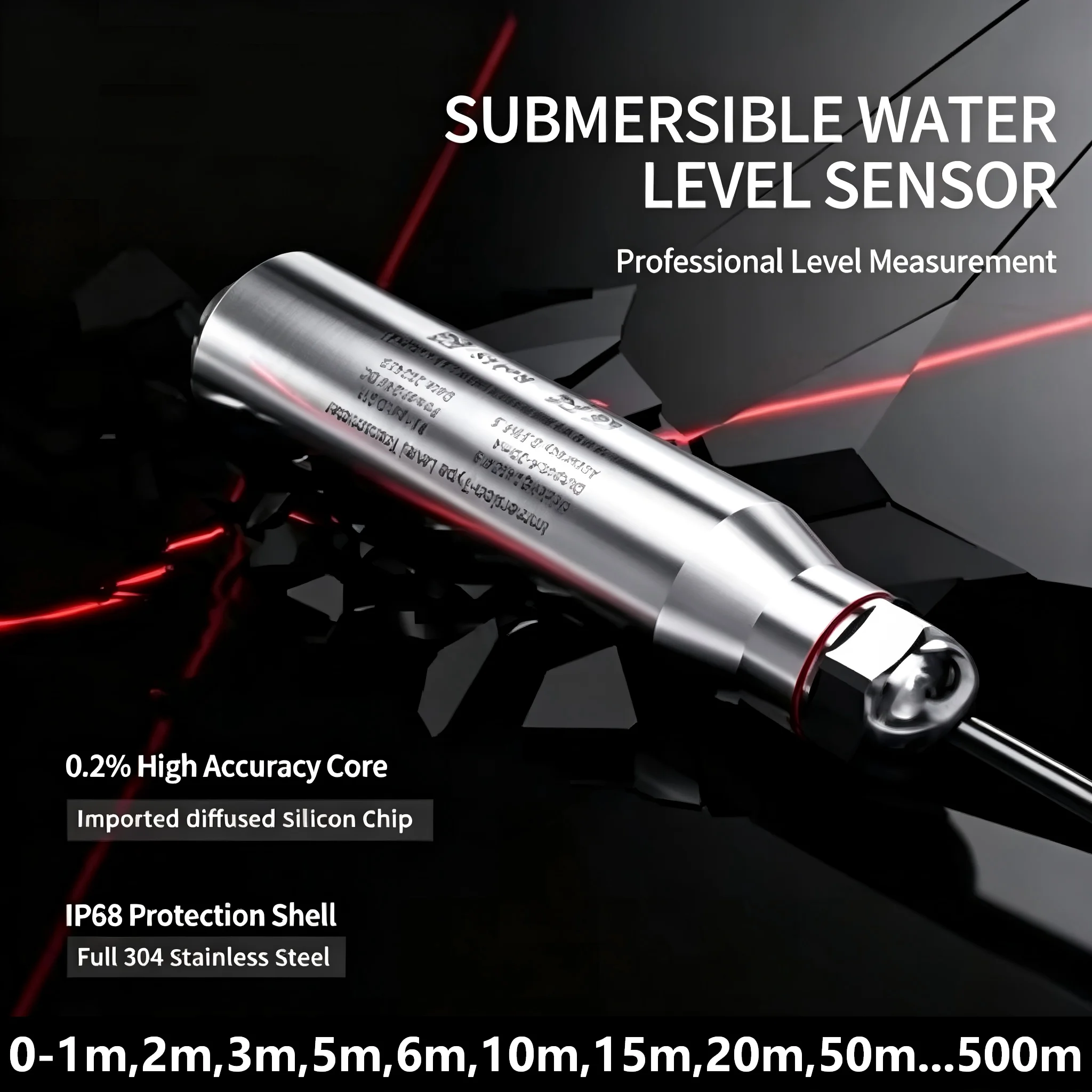 Capteur de niveau de liquide hydrostatique, transmetteur DC24V DC5V, transducteur de niveau de liquide 0-10m 2m 5m 10m 15m avec sortie 4-20mA 0-10V 0-3.3V