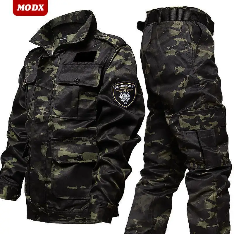 2024 Spring Autumn New Men Outdoor Camouflage Set Multi Pocket Wear Resistant Cargo Training Suit Labor Protection Workwear Set