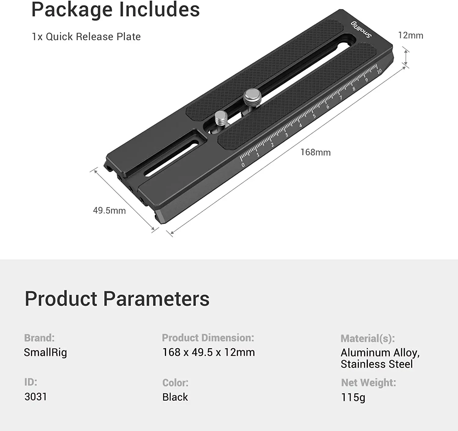 SmallRig Extended Quick Release Plate for DJI RS 2 /RS 3/RS 3 Pro& Ronin-S Clamp Quick Instal System 3031B