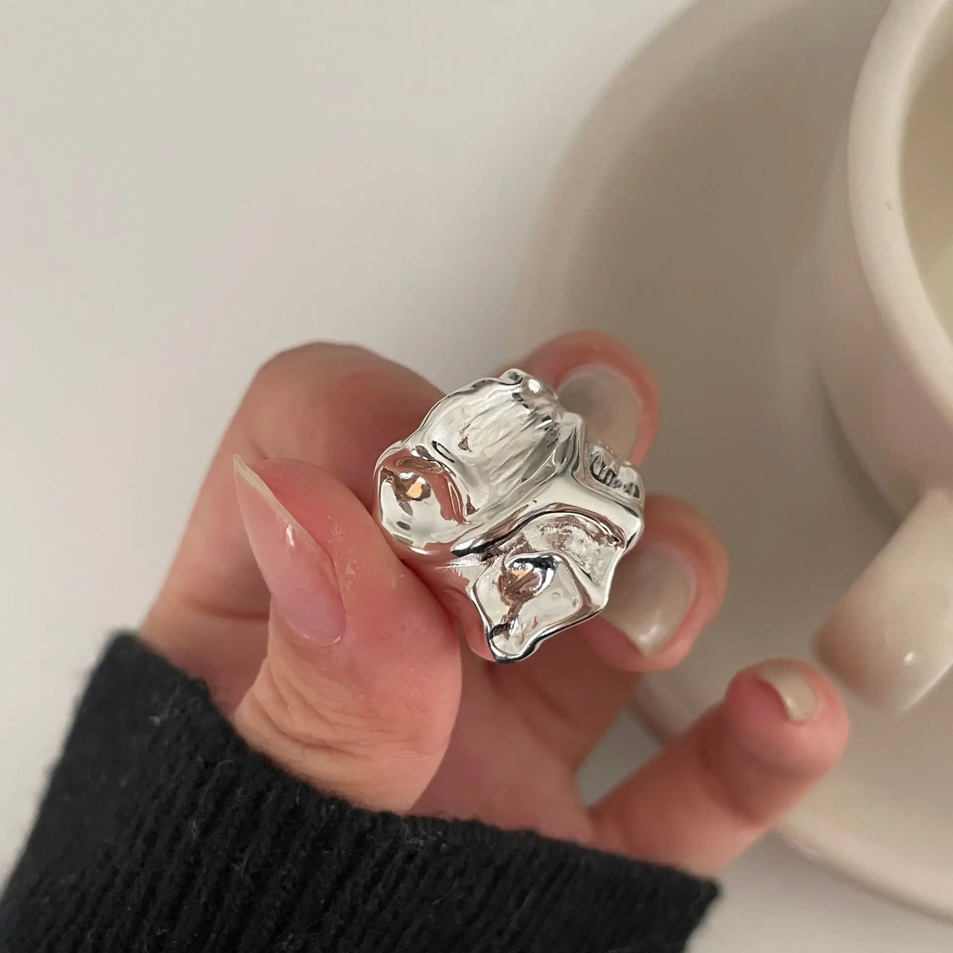 European American Celi French Style Korean Version of 925 Sterling Silver Ring Fashion Hipster Jewelry  Shaped Wide 