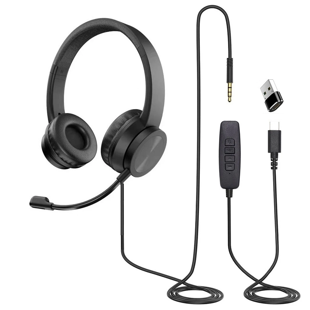 USB Headsets with Microphone Noise Cancelling Stereo Headsets for Call Center Office, Conference Call, Skype Chat