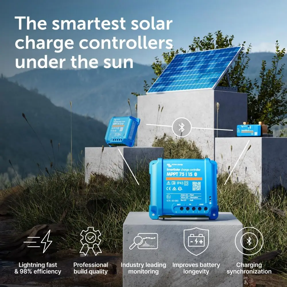 Premium SmartSolar MPPT Solar Charge Controller, Bluetooth-Enabled 75V 10A 12/24V Solar Panel Regulator
