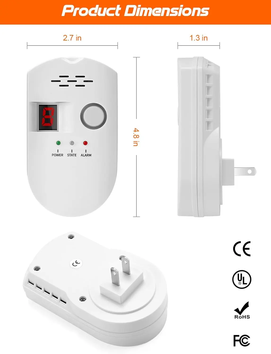Plug-in Propane Natural Gas Leak Detector Combustible Explosive Gas Alarm LPG Natural Gas Detector for Home Kitchen RV