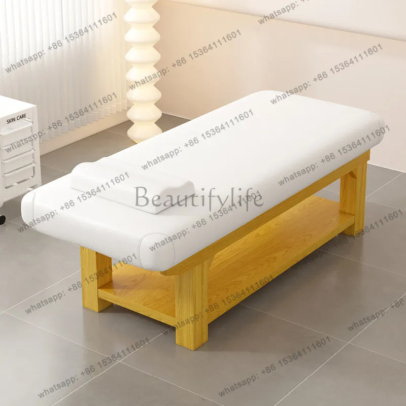 Factory Direct Sales Nordic Cream Style Solid Wood Massage Bed Modern Beauty Salon Massage Bed With Storage Cabinet Salon Furnit