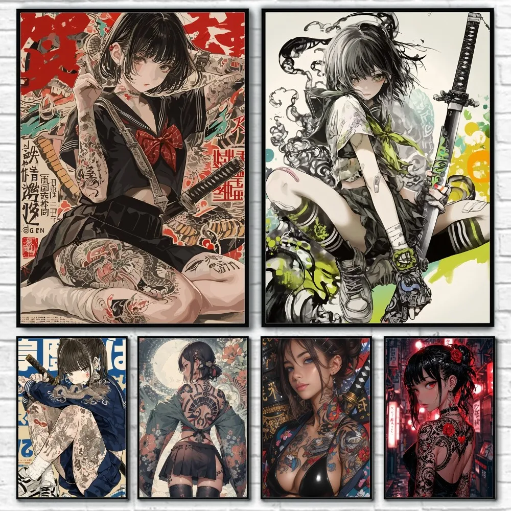 Girl Cute Samurai Poster Room Decor Home Decoration Interior Wall Art Printing Waterproof Garage BedRoom Posters Gift