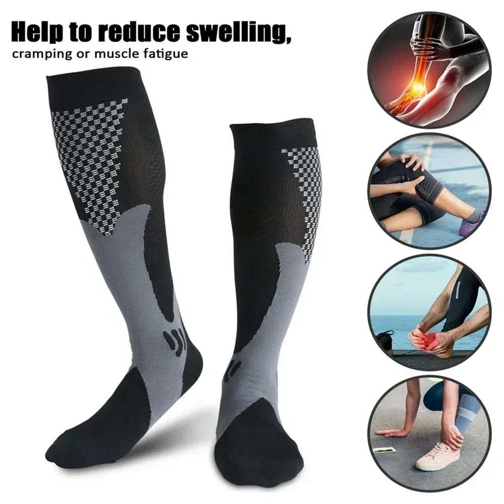 1Pair Plus Size Compression Socks for Women & Men, 20-30 mmhg Wide Calf Knee High Stockings for Circulation Support Recovery