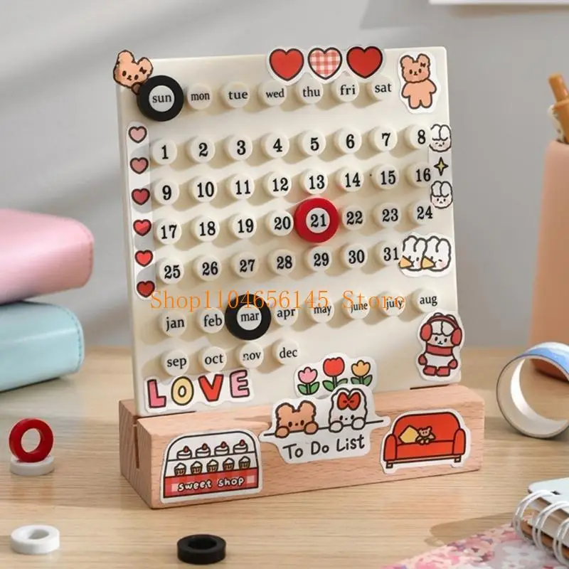 5Asd Desktop Calendario permanente con calendario madera ABS Calendario cuenta regresiva permanente con 3 anillos para