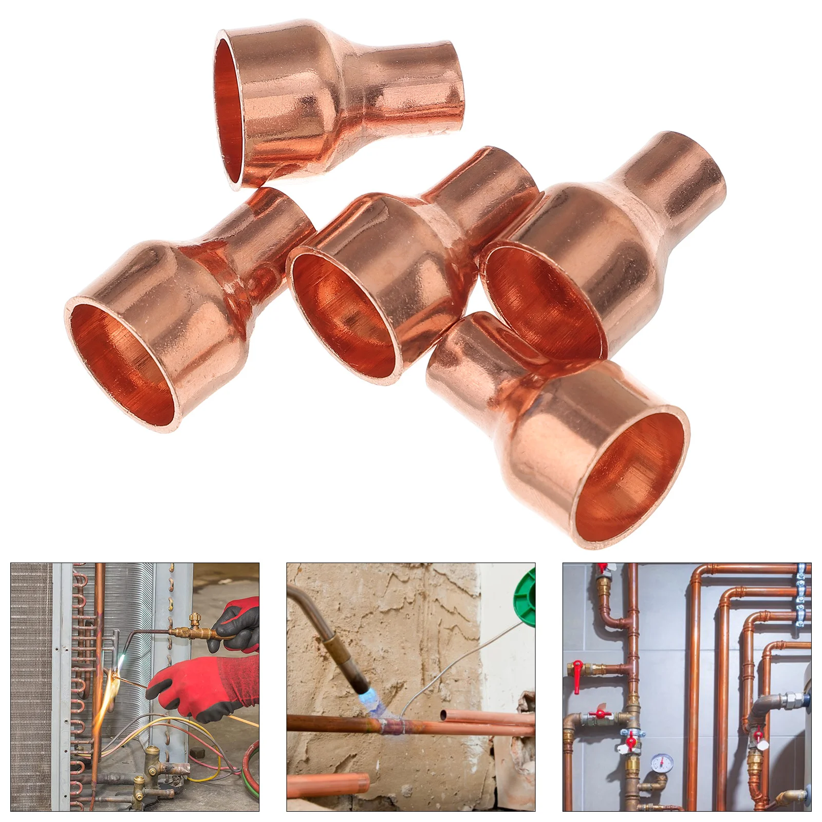 

5 Pcs Different Diameter Copper Pipe Joint Water Supply Connectors Central Heating Reducing Straight Coupling Socket Fittings