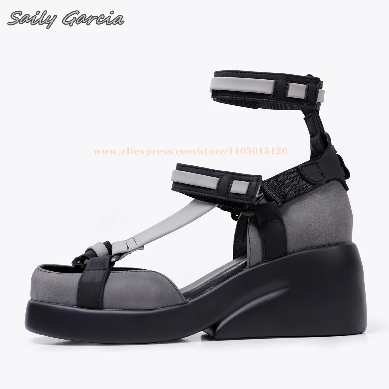 Sandálias grossas de salto com sola grossa, Mix Color, Ankle Hook and Loop, Side Empty, Mary Jane, Shallow Cool Shoes, Technology Style, Casual