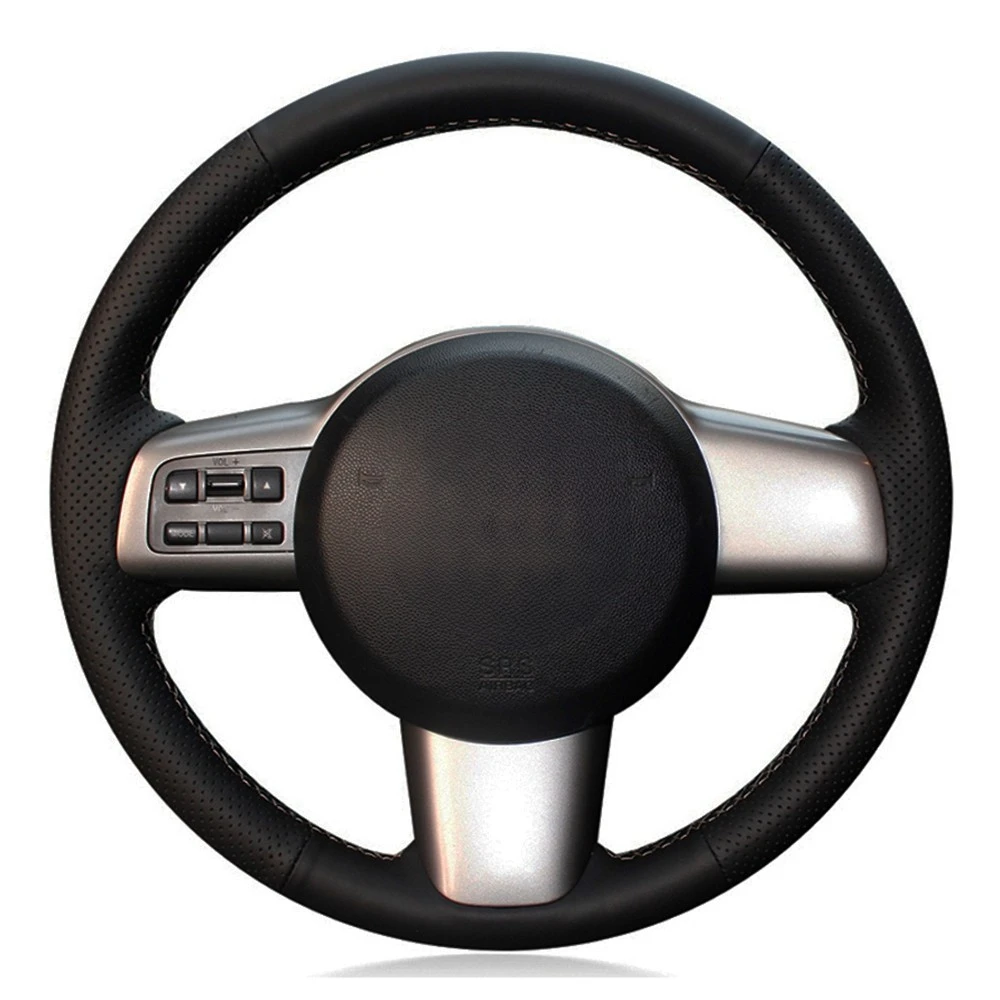 Car Steering Wheel Cover Hand-stitched Black Genuine Leather For Mazda 2 2008 2009 2010 2011 2012 2013 2014