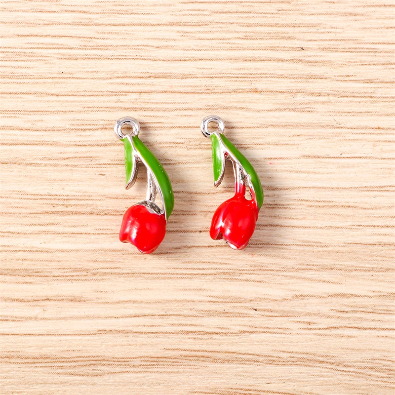 5 Stück 7x17mm Niedliche Bunte Emaille-Tulpenblumen-Anhänger für Schmuckherstellung, Ohrhänger, Halsketten, DIY-Bastelzubehör – Detail 6