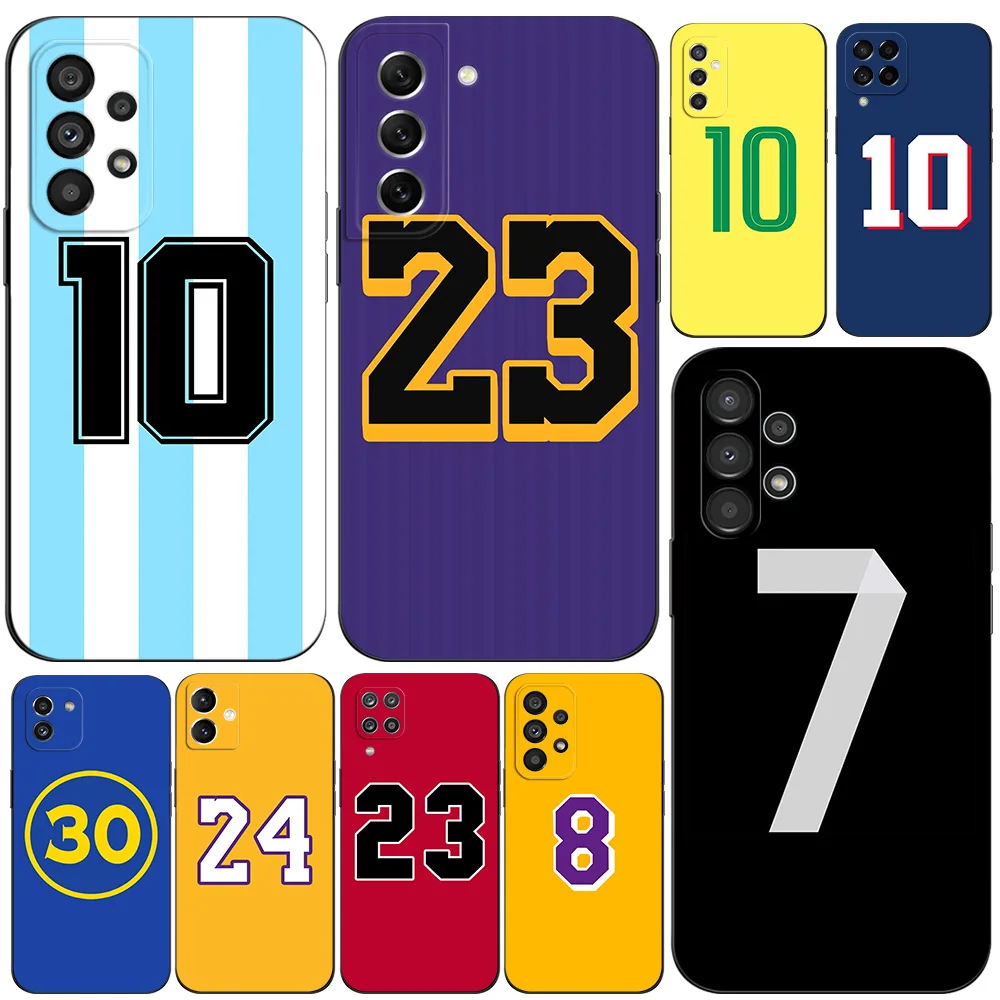 Black Tpu Case For Samsung Galaxy A05 A05S A15 A25 M54 M34 M14 5G football basketball numbers