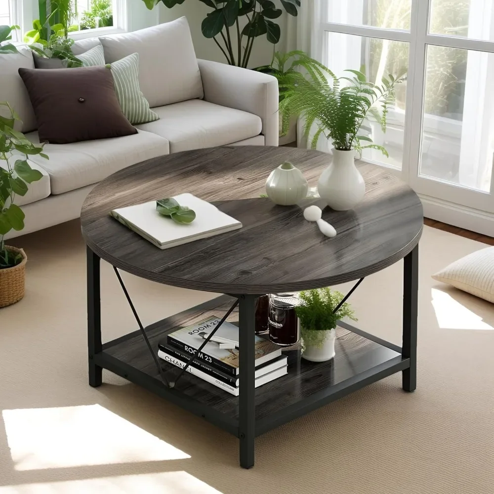 

Coffee Tables for Living Room, Round Coffee Table, Small Table with Storage, 2 Tier Modern Table