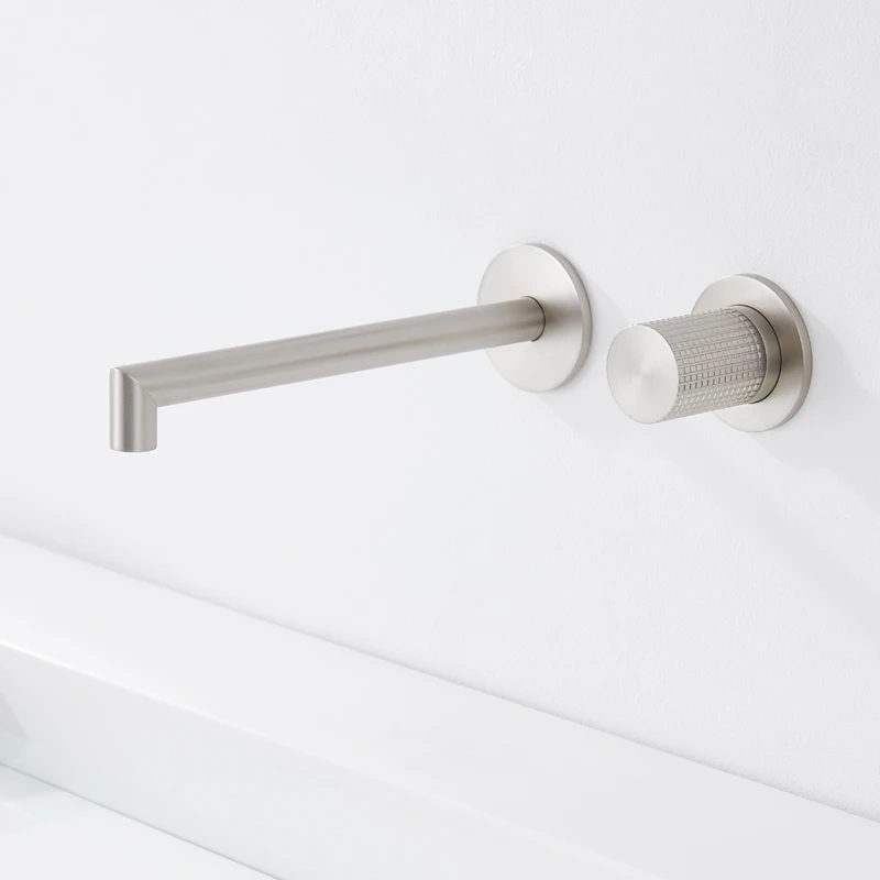

Wall mounted faucet with cold and hot brushed nickel minimalist concealed installation basin pre embedded faucet