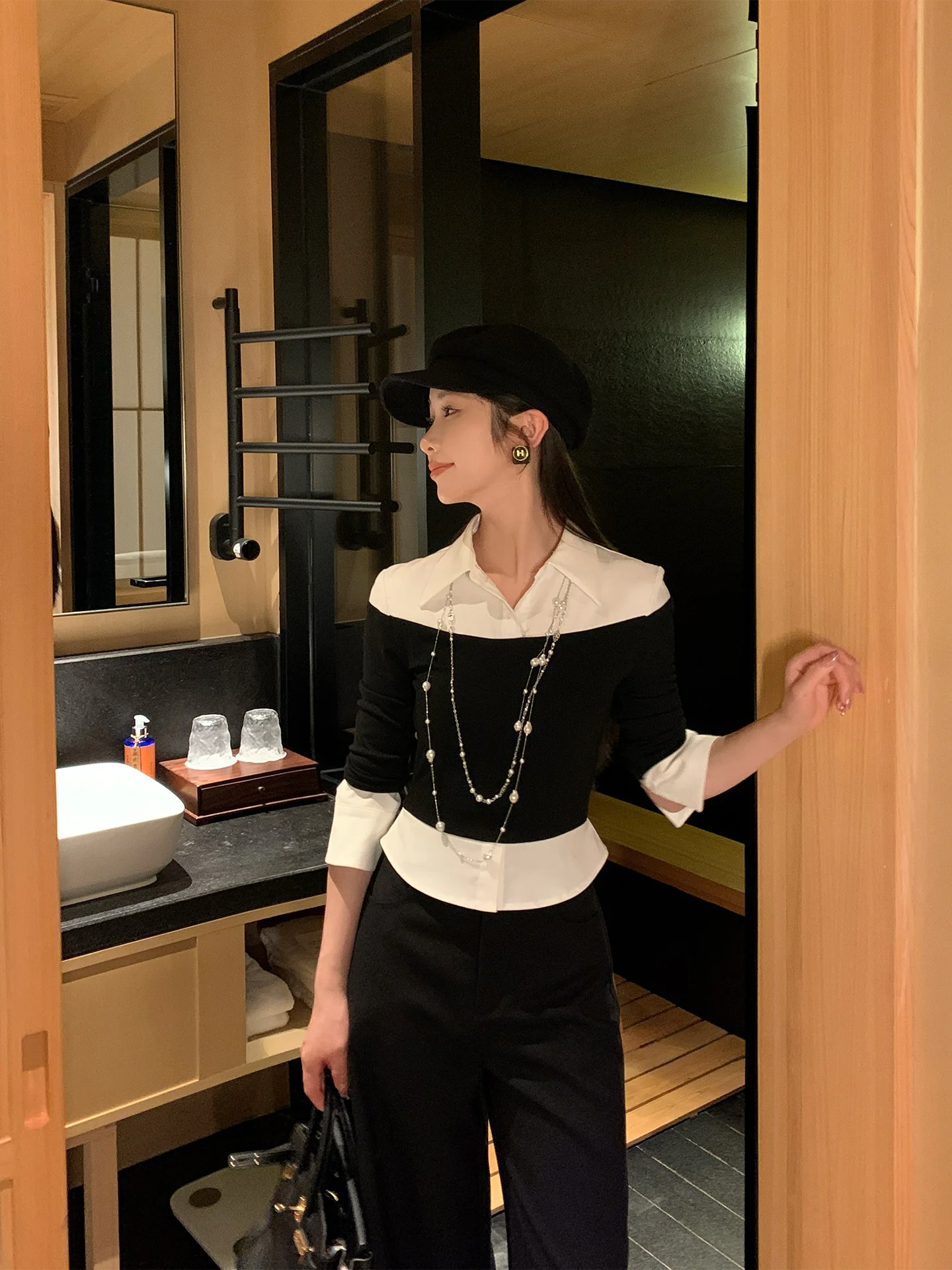 

Классическая женская повседневная рубашка с длинным рукавом, укороченным кроем и цветовыми блоками, весенняя новинка, дышащая, тонкая, из полупрозрачной ткани.