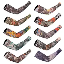 Flower Arm Tattoo Sleeves Seamless Sun Protection Arm Sleeves Outdoor Riding Sunscreen Arm Sleeves UV Protection for Men Women