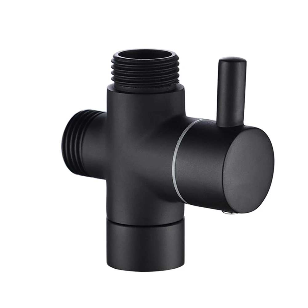 G1/2in 3 Way Brass Diverter Valve T-Adapter Converter Black For Shower Head Black Bathroom Water Valve Converter