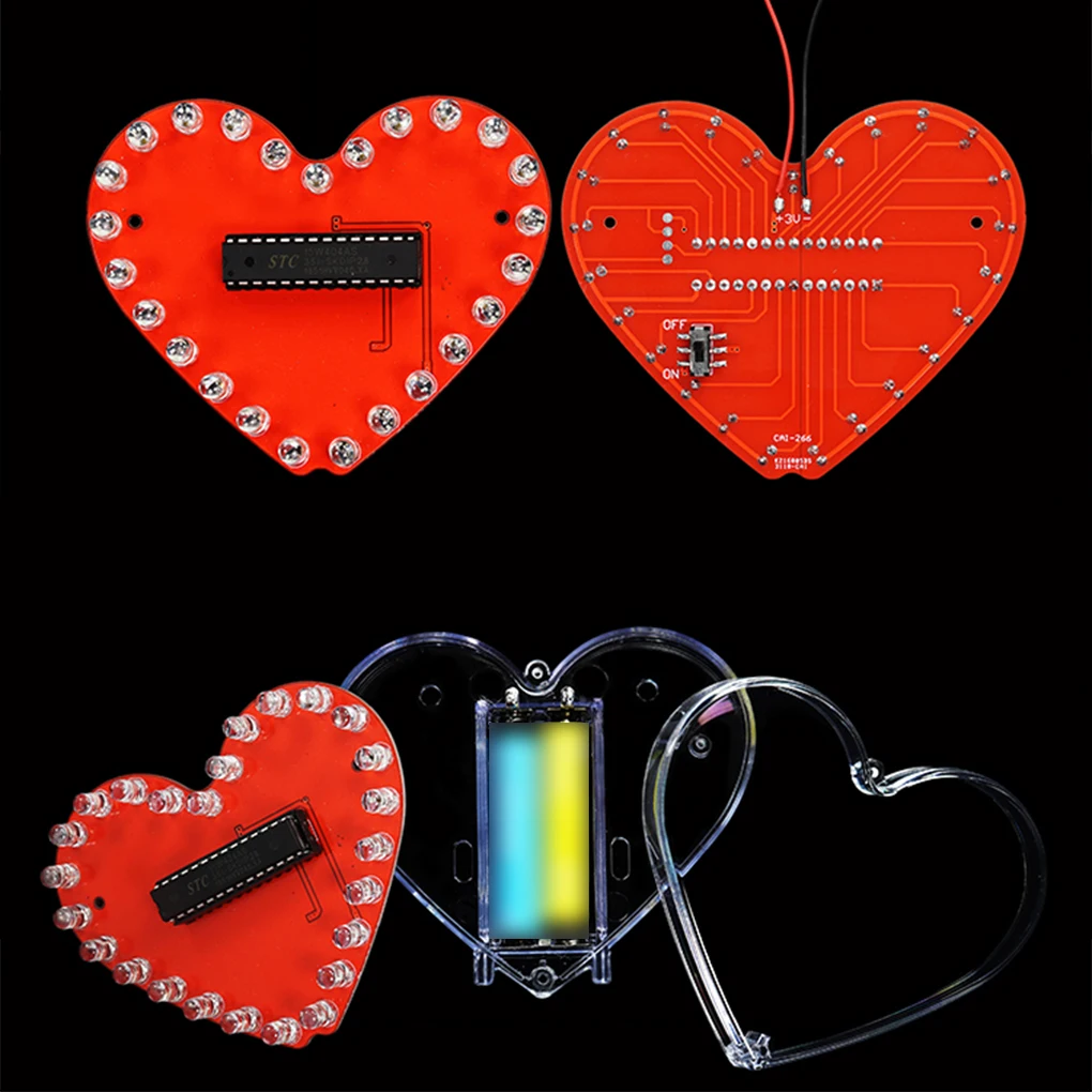 Meerkleurige LED-hartvorm Flow Light DIY elektronische kit 51, microcontroller RGB Kleurrijke liefdeshart-waterlamp Lastraining