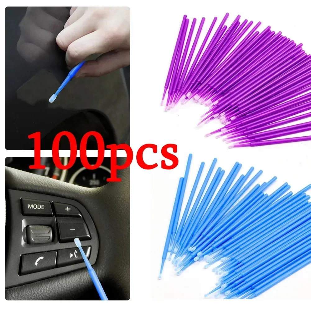 100pcs Car Touch Up Paint Micro Brush Fine Tip Black Purple Car Maintenance Tool Brush Disposable Mini Auto Detailing Brushes