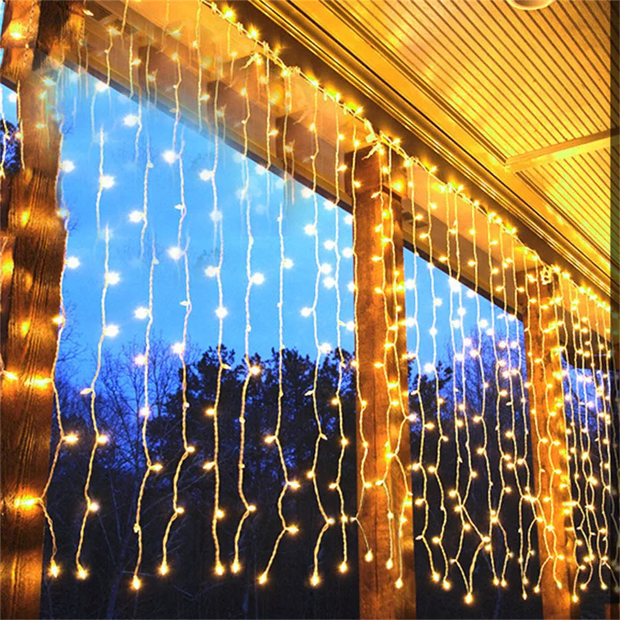 3X3M 300 LED Solar Fairy Curtain Light Outdoor Solar LED Window Curtain Light Solar Christmas Icicle Light for Backdrop Decor