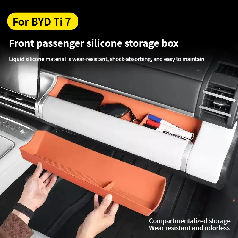 For BYD Ti 7 Leopard 7 Car Front Passenger Silicone Storage Box Anti Slip and Non Slip Storage Tray Car Interior Accessories