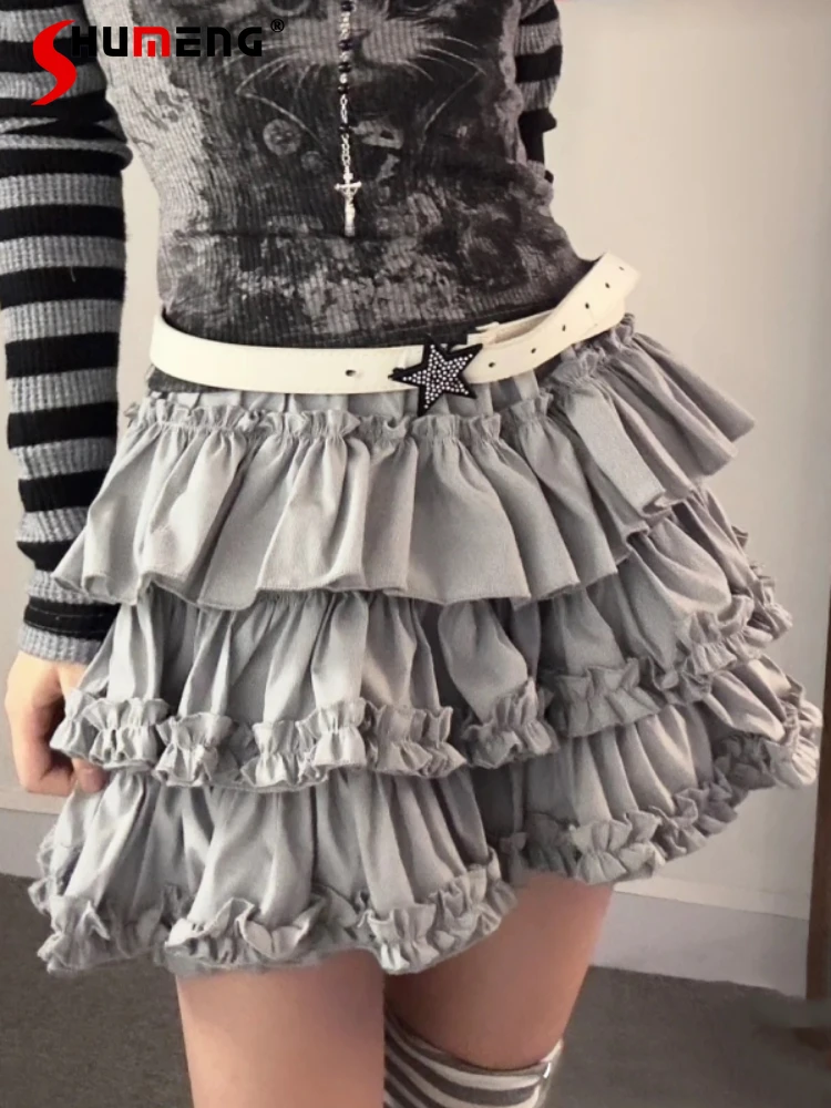 Y2k Asian Culture Punk Ruffled Short Cake Skirt Ladies 2023 Fall New Hot Girl Harajuku Anti-Exposure Short Pantskirt for Women