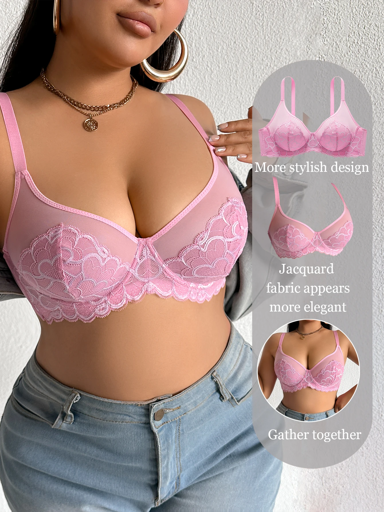 1Xl-4Xl حجم كبير مثير الدانتيل المرأة دفع ما يصل الصدرية، الجوف التدريجي مغر خفيفة الوزن الصدرية، لا بطانة وحشو شبكة الملابس الداخلية، المثيرة حجم كبير المرأة الصدرية