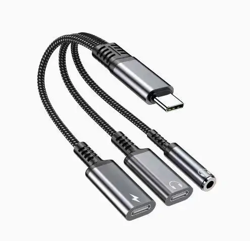 USB C to 3.5mm Headphone and Charger Adapter 3 in 1 USB C to Aux Audio Adapter 60W Fast Charging For Samsung PD 60W Charger