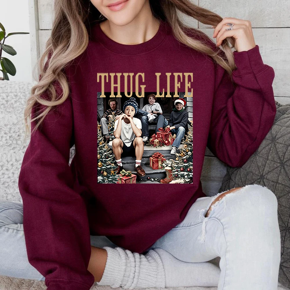 Solo en casa Película navideña Sudadera Thug Life Sudadera con capucha navideña divertida Kevin McCallister Plan de batalla Suéter Sudaderas de Navidad