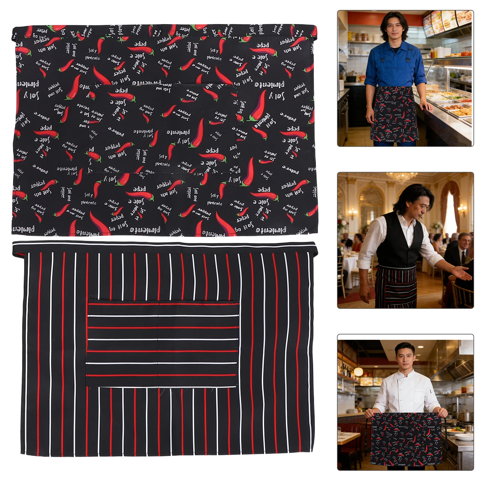 

2 шт. полуфартук для официантки: 60X43 см, рабочий фартук для сервера, тканевый регулируемый поясной ремень, ресторан, десертный магазин, кухня