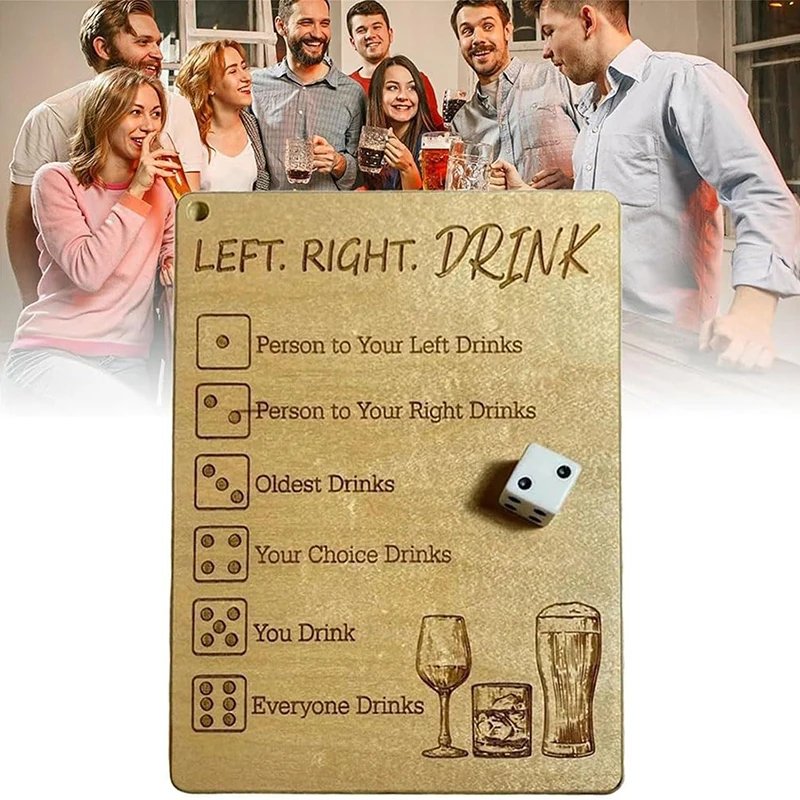 

1 Set Funny Dice Tray Couple Game Wooden Left Right Drink Drinking Game Square With Dice Adult Drinking Game