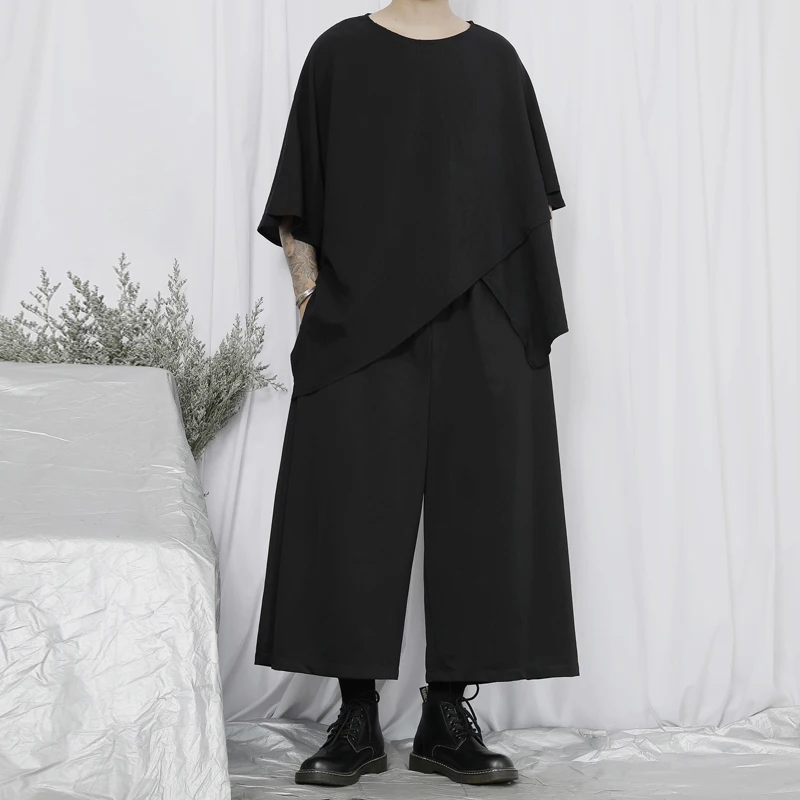 

Men's Wide Leg Pants Spring And Autumn New Black Simple Casual Couple With Large Size Nine Minute Pants