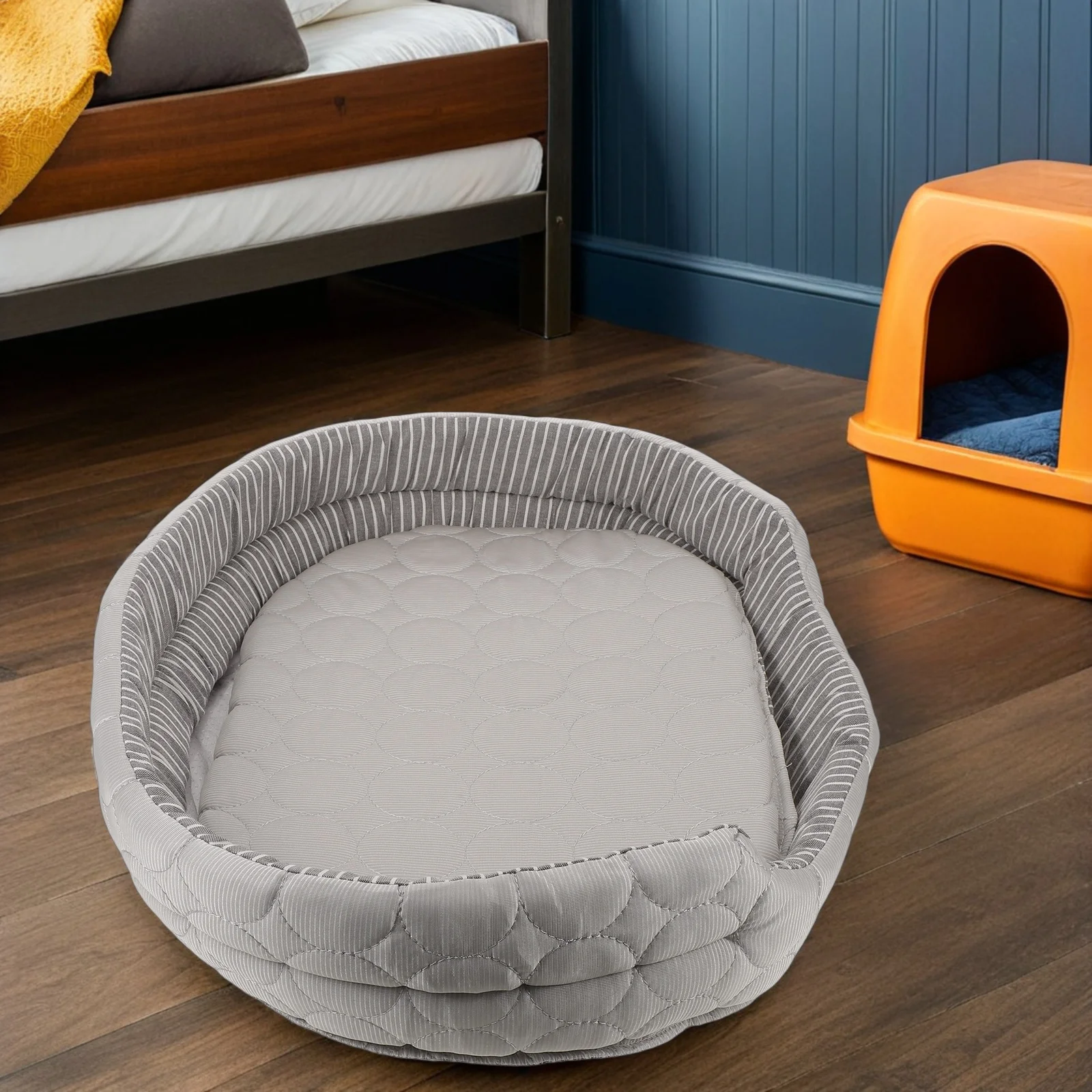 

Pet Cooling Bed Mat for Cats Dogs Summer Washable Oval Kitten Cool Pad Space-Saving Design Multi-Use Self-Cooling Surface