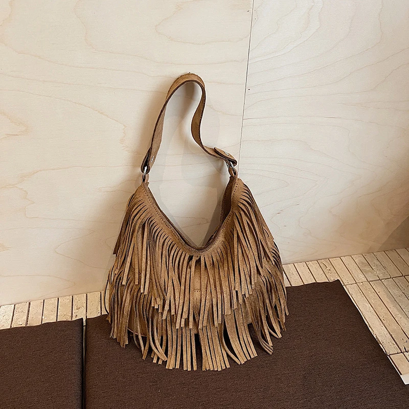 

Retro Tassel Dumpling Bag Fashion Suede Women's Shoulder Messenger Bag Bohemian Style Tote Bag New High-end Casual Crossbody Bag