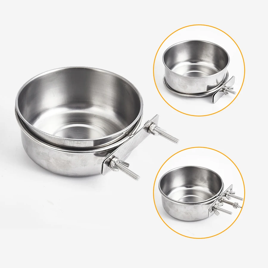 وحدة تغذية الطيور الببغاء أرنب الهامستر طبق طعام الحيوانات الأليفة كوب ماء مشبك من الفولاذ المقاوم للصدأ على قفص شرب الماء كوب وعاء معلق