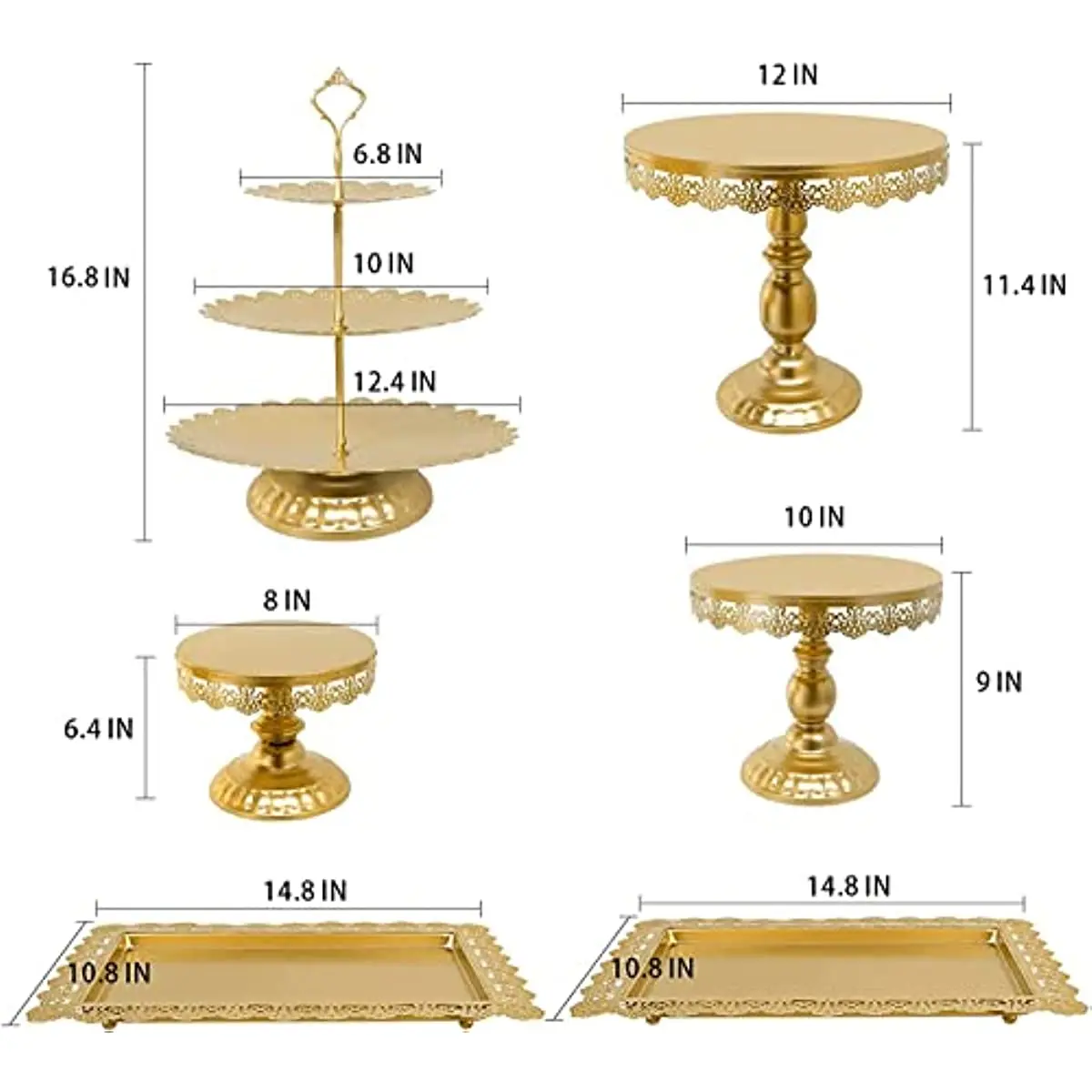 Cake rack 6-piece matte gold metal cupcake rack dessert display plate is suitable for birthday wedding party candy table