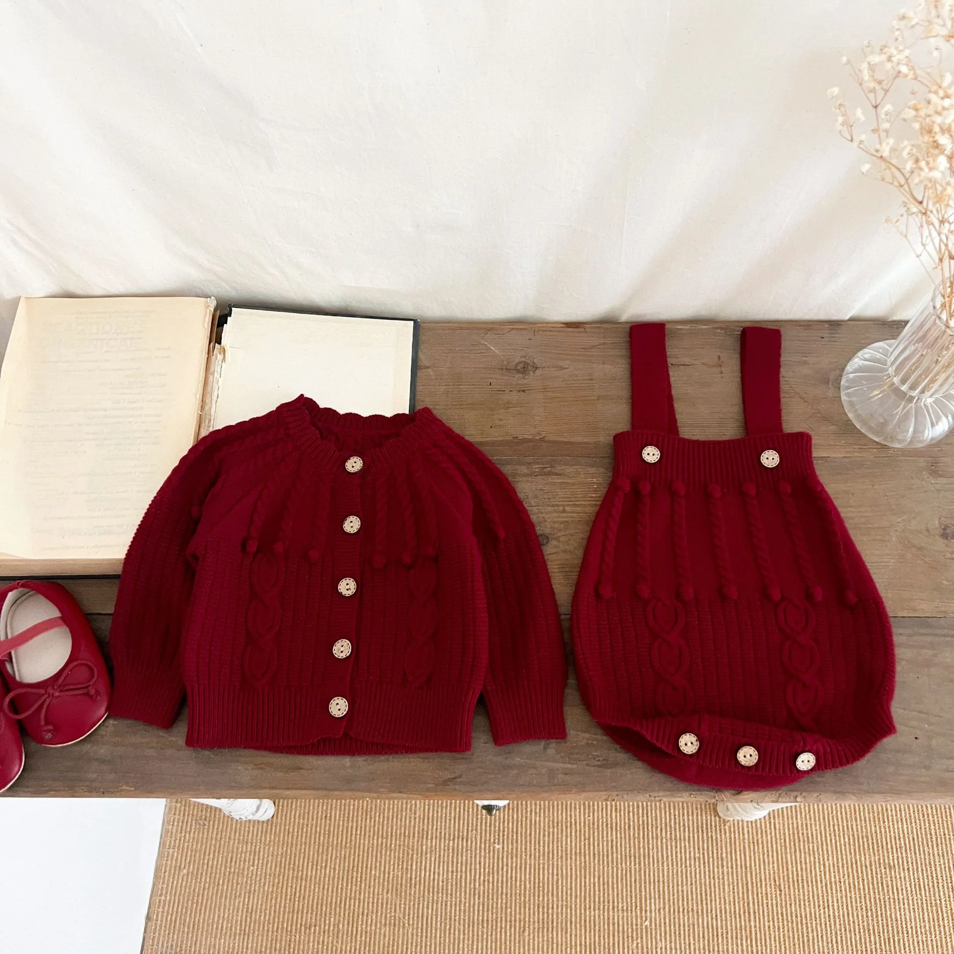 Baby Autumn 2025 New Knitted Jacket for Girls Versatile Princess Knitted Sweater Cardigan Sweater Two-piece Children Clothes Set
