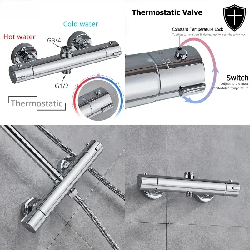 Direct supply thermostatic faucet Electric water heater Toilet thermostatic valve All copper double thermostatic shower faucet