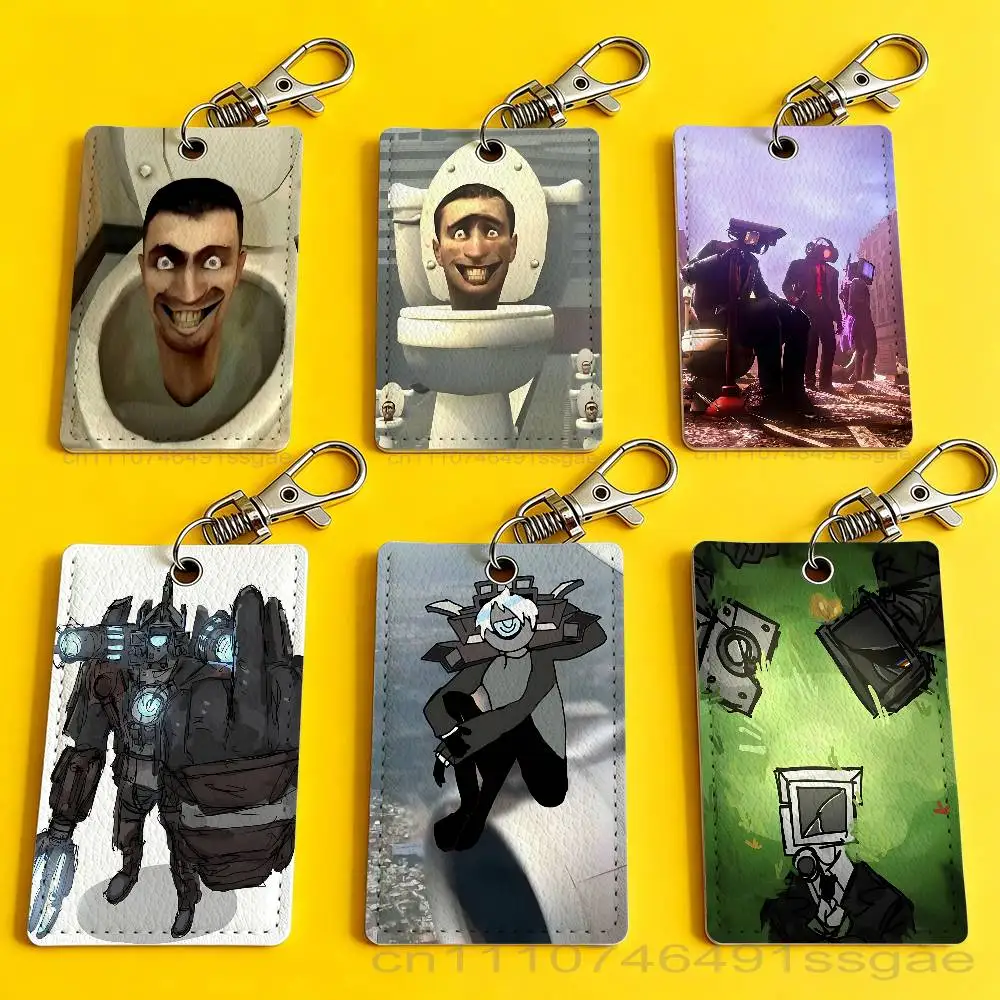 

Funny S-Skibidi T-Toilet Card Holder Men And Womenn Universal Antirust Keychain Learther Access Drop Key Tag Ring