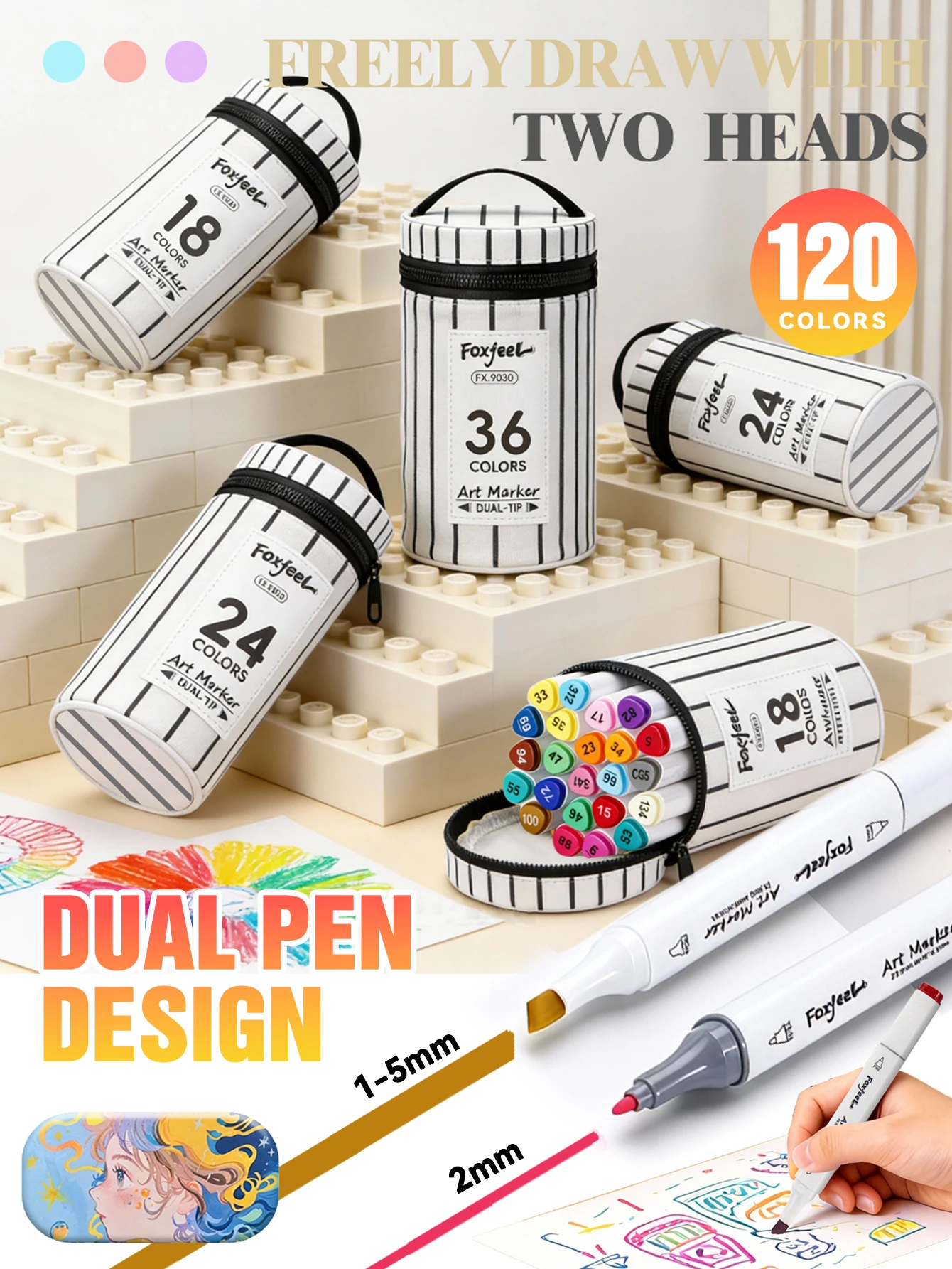 

Набор маркеров с двумя наконечниками, разные размеры, доступны в 12/18/24/36/48/60/80/108/120 цветах, портативная упаковка, толстый наконечник 1-5 мм + тонкий наконечник 2 мм, маркеры для рисования и ведения дневников для студентов-художников, маркеры с д