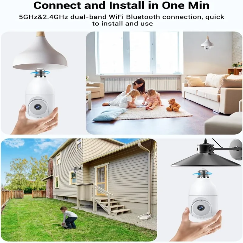 MISECU 2MP Light Bulb E27 Wifi Camera Tuya Smart 2.4G/5G PTZ WIFI IP Dome Camera Outdoor Color Night Vision Security-protection