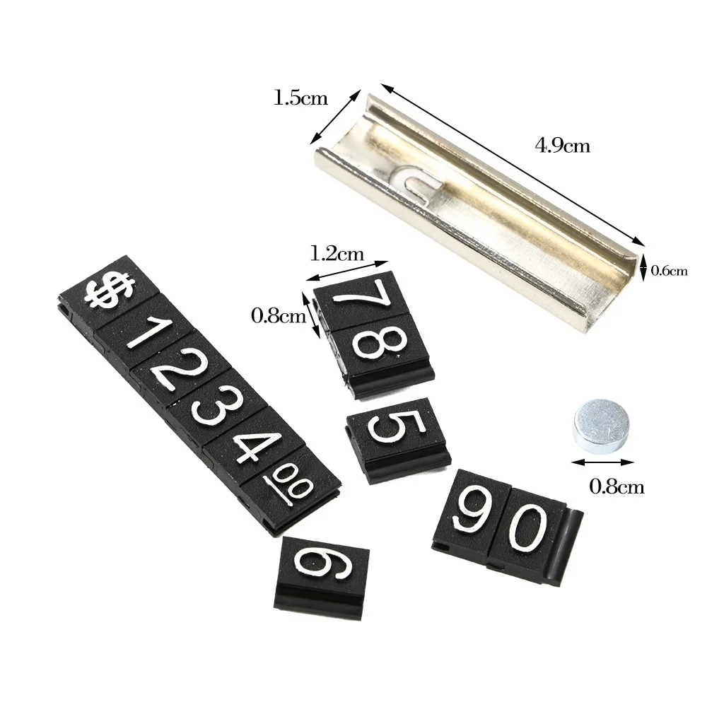 Garment Split Adjustable Price Tags Kit $ Euro Badge Clothes Numberal Digit Display Cube Sign Label Alloy Board Magnetic Frame