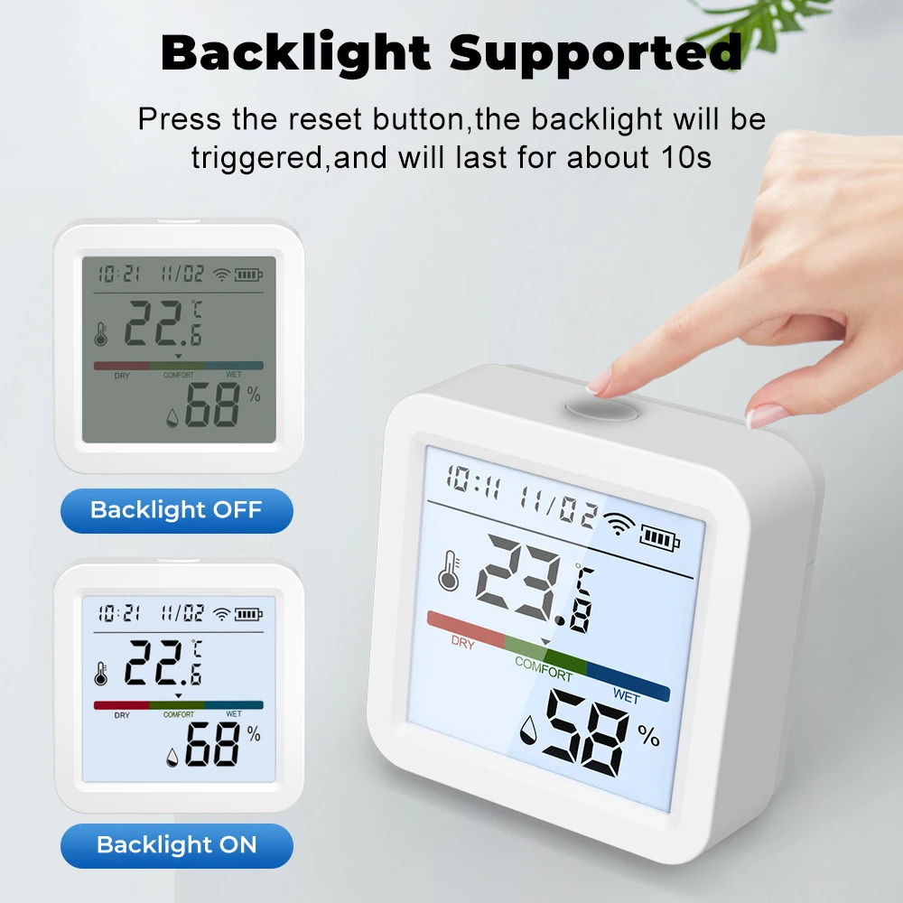 Tuya-Sensor de temperatura y humedad WIFI o Zigbee, higrómetro, termómetro, retroiluminación inteligente para el hogar, compatible con Alexa y Google